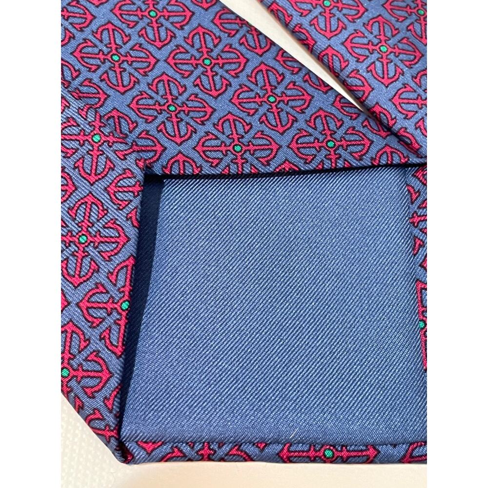 Hermes Tie Blue Silk Twill Chain Link Pattern Geometric Made in France - Picture 14 of 16
